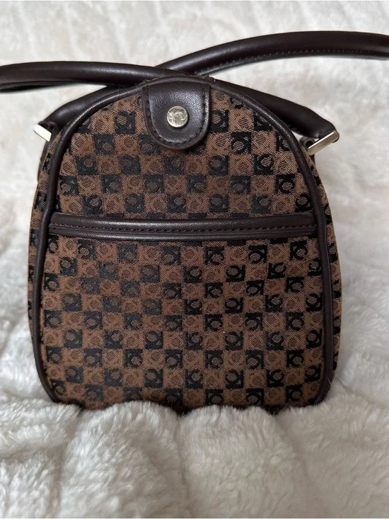 Liz Claiborne Brown Patterned Shoulder Satchel with Dark Trim - Picture 4 of 10